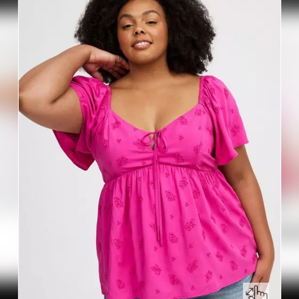 Torrid Fuchsia Pink Peplum Challis Tie-Back Top Size 1X NWT